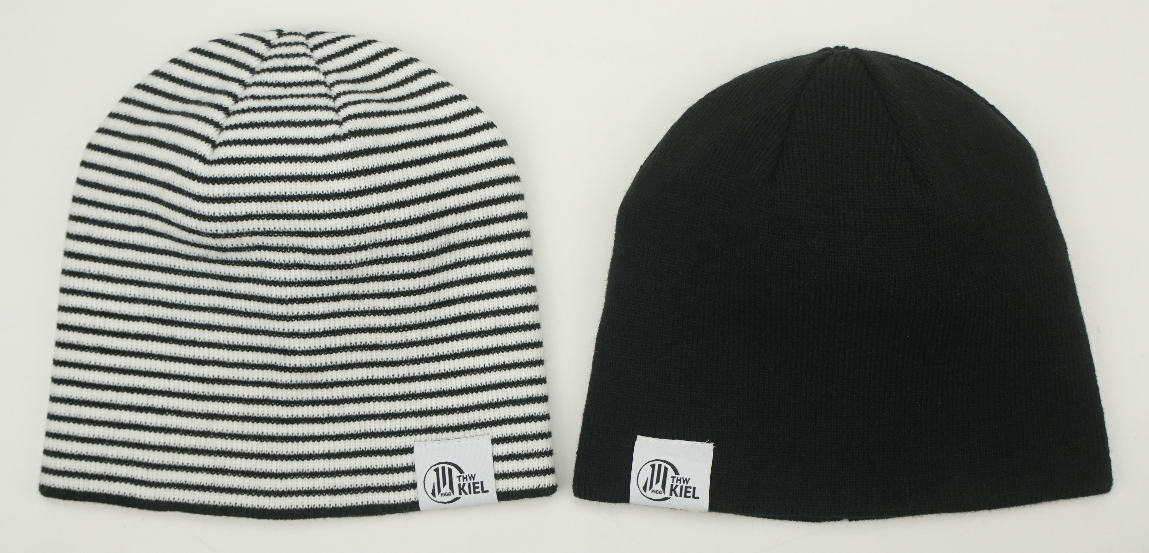 Wende Beanie geringelt mit Weblabel