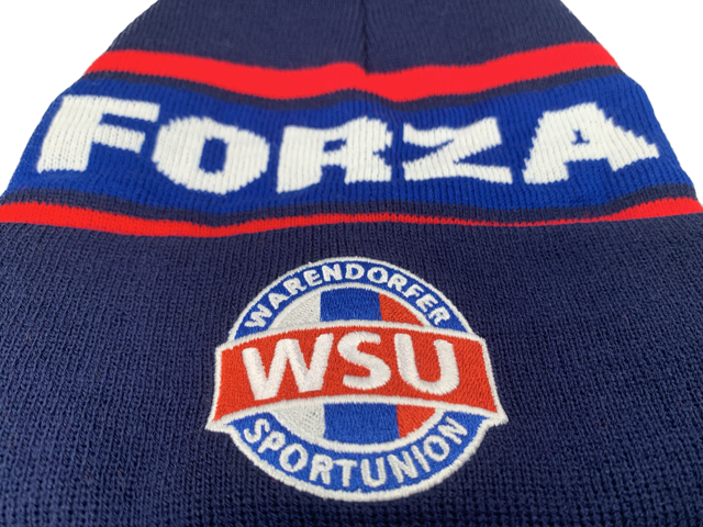 Pudelmütze mit Umschlag inkl. Stick + Logo / Text gestrickt