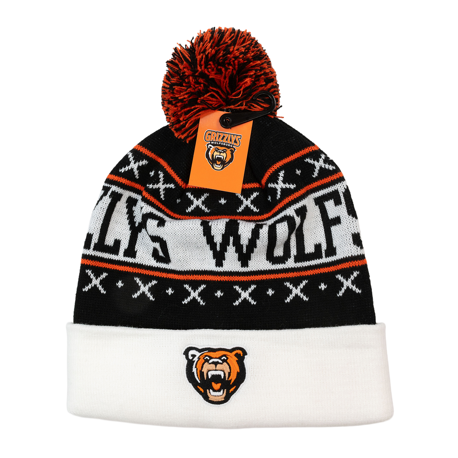 Pudelmütze mit Umschlag inkl. Stick + Logo / Text gestrickt